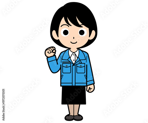 ガッツポーズするショートヘアーの事務員の女性