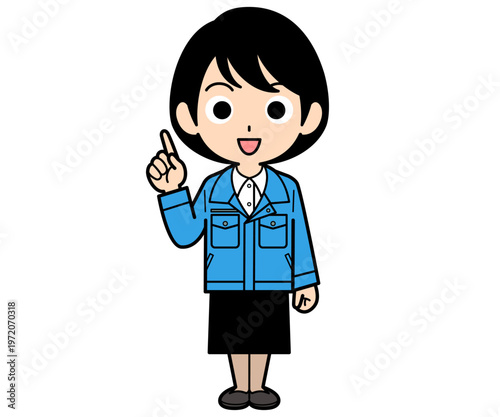 指差しするショートヘアーの事務員の女性