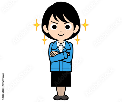 自信満々なショートヘアーの事務員の女性