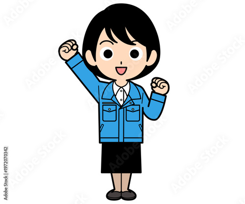 ガッツポーズをするショートヘアーの事務員の女性