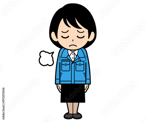 ため息をついて落ち込むショートヘアーの事務員の女性