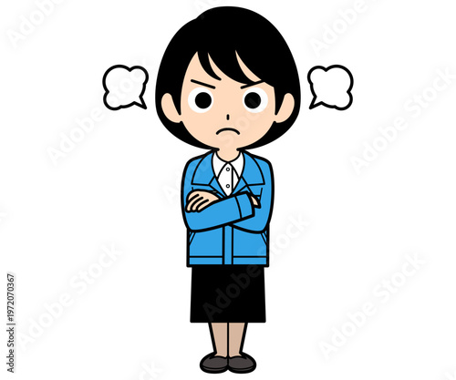 怒っているショートヘアーの事務員の女性