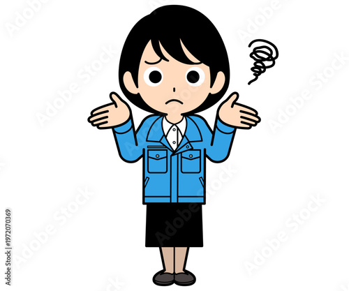 困り顔のショートヘアーの事務員の女性