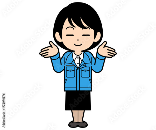 白々しい嘘の笑顔のショートヘアーの事務員の女性