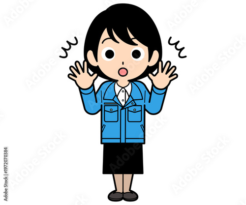 驚いているショートヘアーの事務員の女性