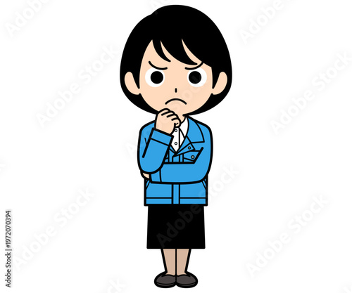 悩んでいるショートヘアーの事務員の女性