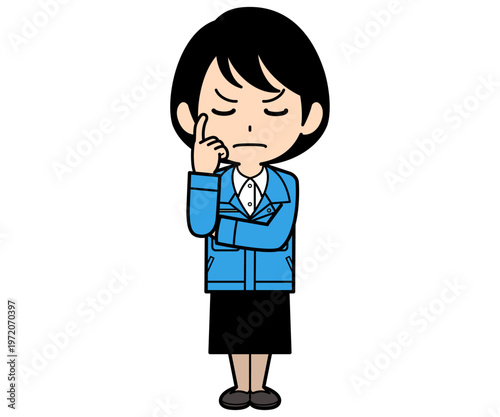 熟考するショートヘアーの事務員の女性