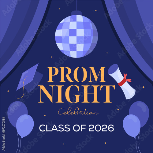 prom night celebration class of 2026 illustration in flat design