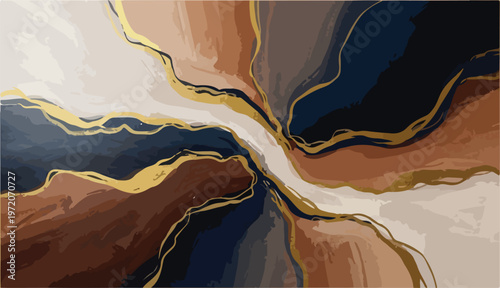 Elegant Abstract Fluid Art Illustration with Golden Veins and Earthy Tones, Modern Luxury Design Background for Digital and Print Media