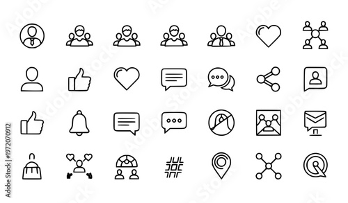 Social media line icon set with editable stroke networking like comment and profile symbols vector collection