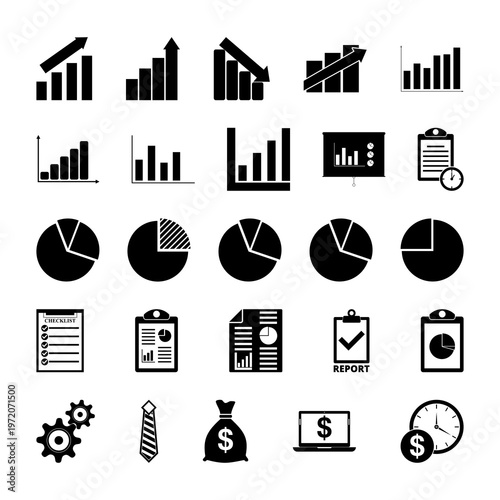 Business Chart Graph and Finance Icons Set isolated on white background