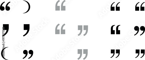 Various Quotation Marks and Punctuation Symbols in Black, Gray, and White Styles for Typography and Design