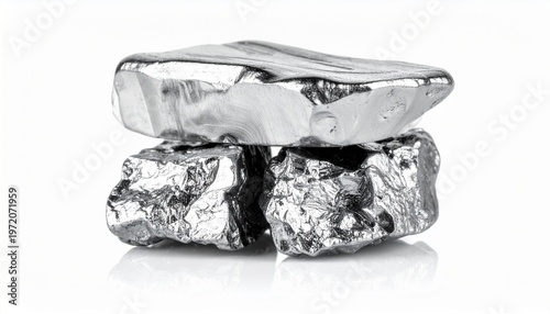 Chunks of raw platinum or palladium nuggets isolated on white background