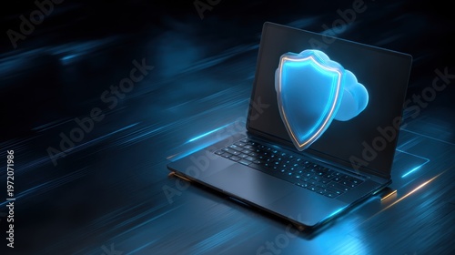 Abstract figure with glowing light in darkness