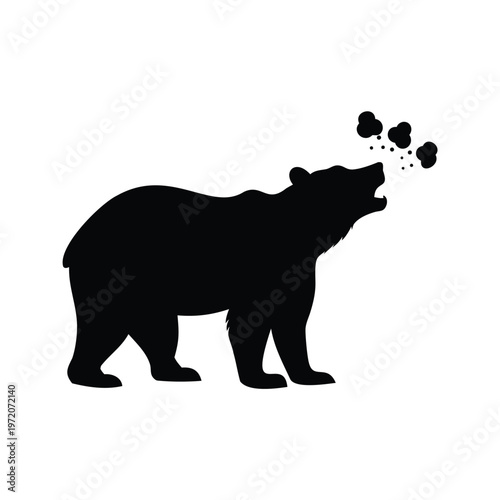 Black and white silhouette of a bear sneezing, vector illustration design, bear sniffing air silhouette vector illustration