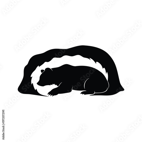 Cute guinea pig curled up in a cozy ball, silhouette vector illustration, bear sleeping in cave silhouette vector illustration