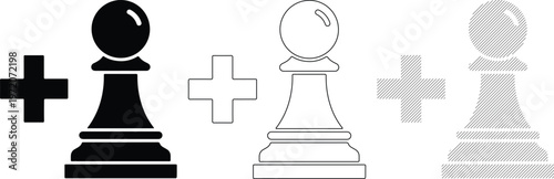 Chess Pawns Visualized: Solid Black Outline and Striped Styles for Strategy Concepts