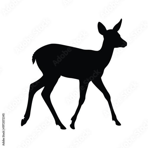 Elegant deer silhouette vector illustration showcasing nature's grace in black and white design, fawn walking silhouette vector illustration