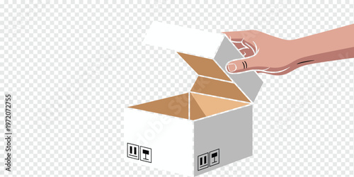 Hand Opening Cardboard Box Unboxing Concept