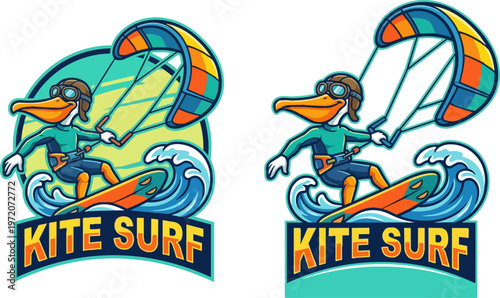 Kite surfing duck logo design.
