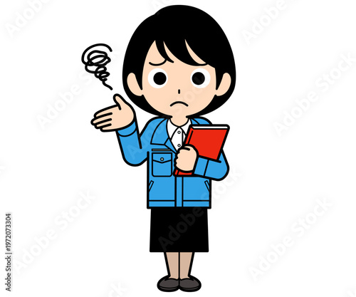 ファイルを持って困惑するショートヘアーの事務員の女性