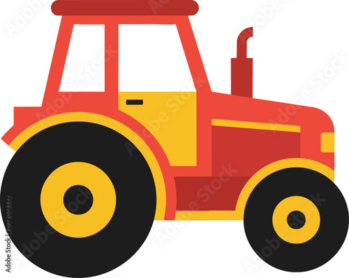 Red and Yellow Tractor Vehicle.