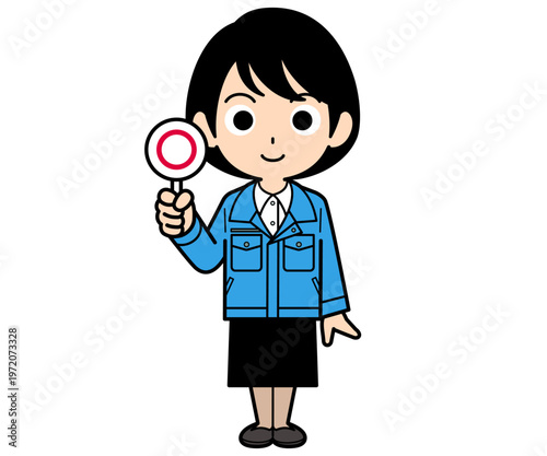 マル札を出すショートヘアーの事務員の女性