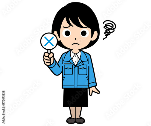 バツ札を出すショートヘアーの事務員の女性