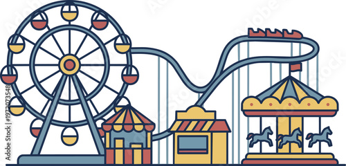 Colorful Amusement Park Ride Illustration.