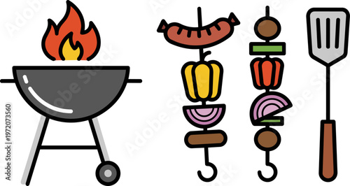 Barbecue grill with skewers meat.
