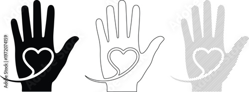 Open Hand with Heart Symbol Helping Gesture Care and Love Iconography Flat Design