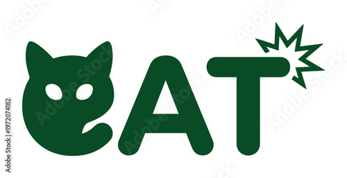 猫の顔と文字を組み合わせた、遊び心あふれるロゴデザイン。シンプルな緑色のベクターイラストで、ペット関連ビジネスや子供向けコンテンツに最適な、可愛らしい猫のアイコン。