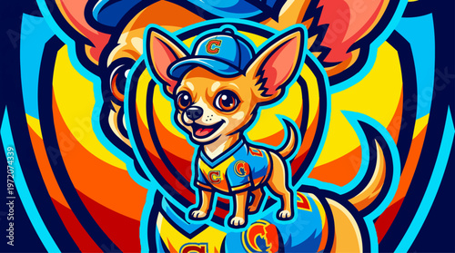 Cartoon Chihuahua Wearing Cap.