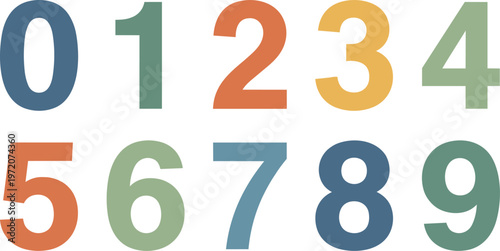 Colorful numbers on white background.