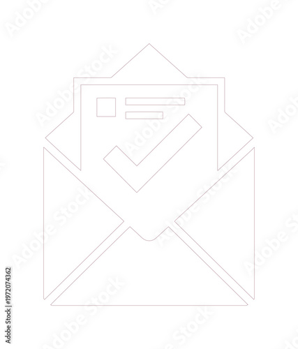 メールとチェックマークのシンプルなベクターアイコン、メッセージ確認や受信トレイ管理を示すミニマルな線画イラスト、ウェブサイトやアプリのUIデザインに最適なグラフィックリソース