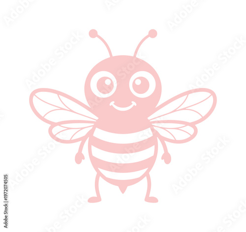 かわいいピンクのミツバチのベクターイラスト、笑顔のハチのキャラクターデザイン、子供向けデザインやベビーシャワーに最適な愛らしい昆虫のグラフィック素材
