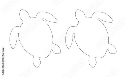 シンプルでミニマルなウミガメのシルエット、白背景に映える海の生き物のベクターイラスト素材、海洋生物のロゴやアイコンデザインに最適