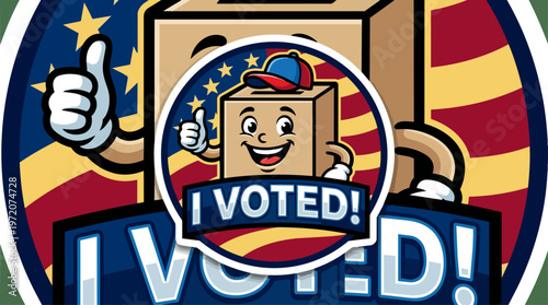 American I Voted Sticker Cartoon.