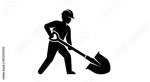 Man digging with a shovel in a simple graphic illustration style.
