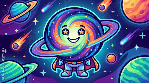 Cartoon Planet Character Smiling.