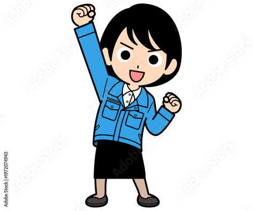 気合いを入れるショートヘアーの事務員の女性