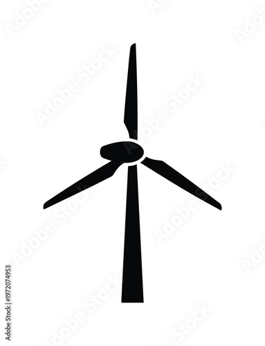 風力タービンアイコン、クリーンエネルギーと再生可能エネルギーのシンボル、持続可能な発電を示すシンプルな黒いベクターイラスト、環境に優しい技術の概念。