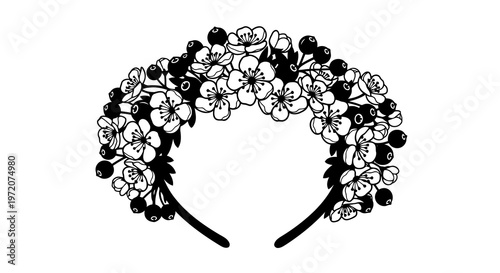 A beautiful black and white floral headband for any occasion.
