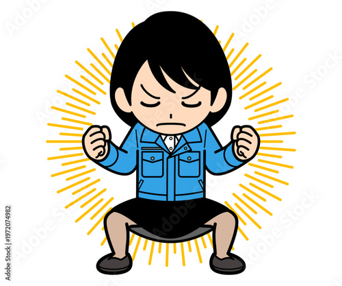 力を溜めるショートヘアーの事務員の女性