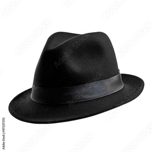 Black Fedora Hat Classic Style Accessory Isolated on White Background