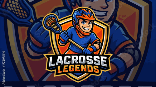 Lacrosse player with stick logo.