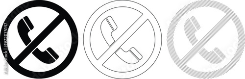Phone Call Ban Symbol Prohibition Sign Communication Restriction Icon with Different Styles