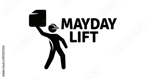 A person struggling to lift a heavy box, with mayday lift written beside it.