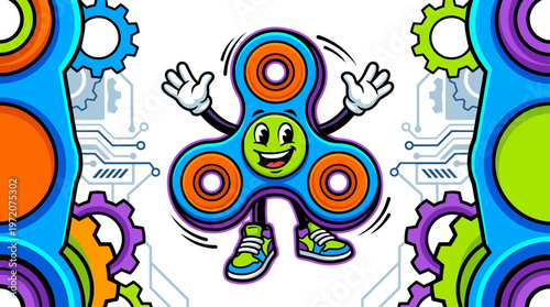 Fidget Spinner Toy Character Smiling.