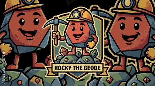 Cartoon miners with pickaxe.